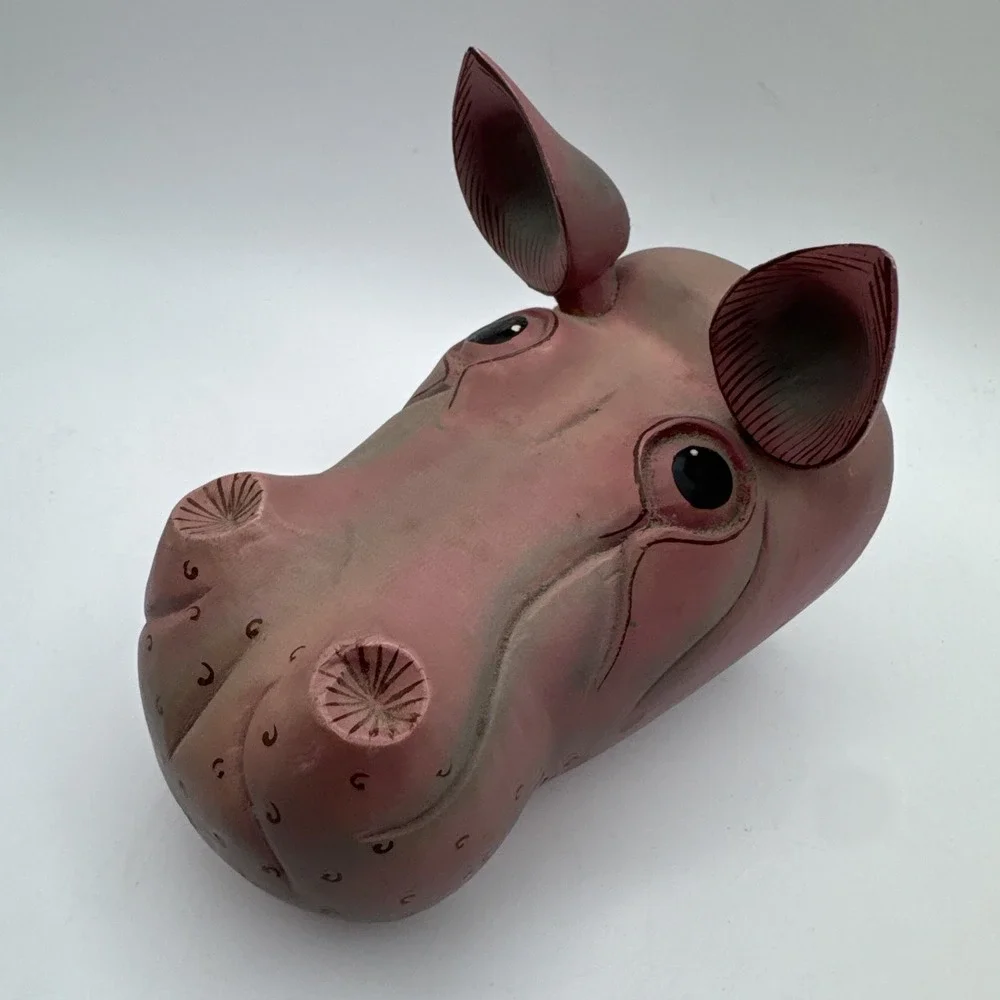 Hippo‎ Head Wall Art Wooden Hanging House Hippopotamus Hand Carved Home Decor
